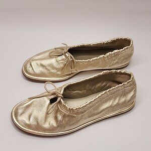 PILCRO Bow Tie Ballet Flats - Gold Size 7